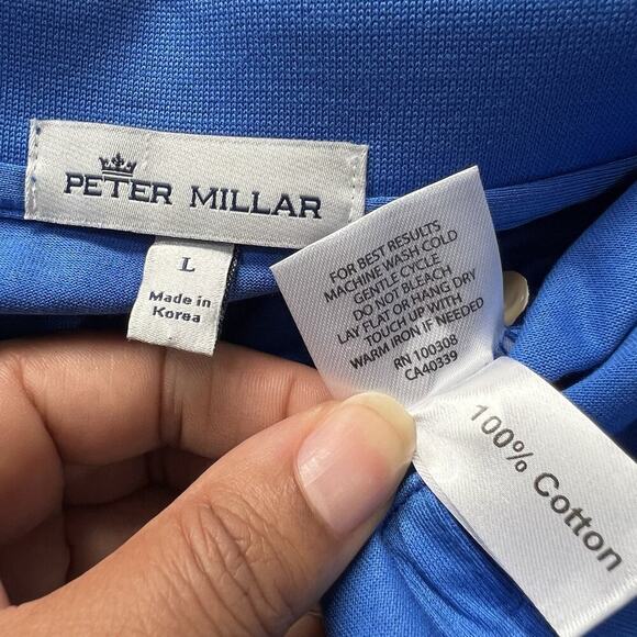 Peter Millar Polo Shirt Large Blue Golf Top Casual Stretch Lightweight Cotton - Picture 4 of 7